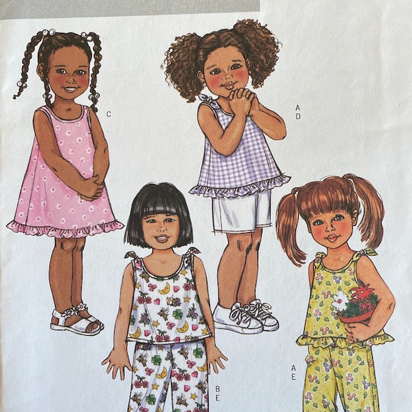 Butterick B4173 Children's Top, Dress, Shorts and Pants Sewing Pattern, UNCUT, Size 4-5-6, Fast and Easy, Sleeveless Top, Dress