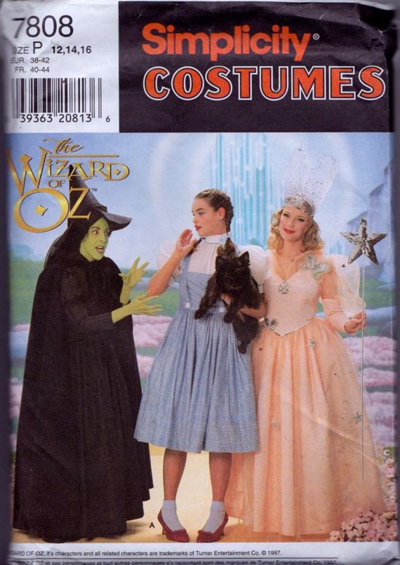 Simplicity 7808 Misses' Costumes Pattern, UNCUT, Size 12-14-16, Wizard of Oz, Dorothy, Glenda, Wicked Witch, Halloween Costumes, 1997