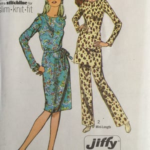 Simplicity 9208, Size 18, Miss Petites&#39; and Misses&#39; Jiffy Dress, Tunic and Pants Pattern, UNCUT, Vintage 1970, Retro, Slim-Knit-Fit