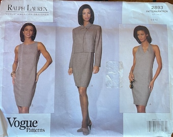 Vogue 2893 Misses' Jacket and Dress Sewing Pattern, UNCUT, Size 6-8-10m Ralph Lauren, Halter Dress, Lined Jacket, Vintage Pattern