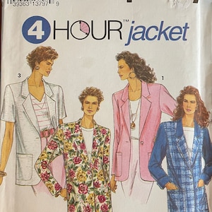 May include: A sewing pattern for a jacket, Simplicity pattern number 8301. The pattern includes three different styles of jackets: a white jacket, a floral print jacket, and a plaid jacket. The pattern is for women's sizes WW (18-24) or EUR WW (46-52).