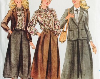 Butterick 6326, Size 10, Misses' Jacket, Blouse, Skirt and Handkerchief Pattern, UNCUT, Lined Jacket, Loose Blouse, Dirndl Skirt, Vintage