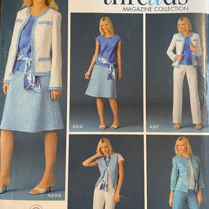 May include: A sewing pattern for a jacket and skirt or pants. The pattern is for sizes 18, 20, 22, 24, and 26. The pattern is from Simplicity and is part of their "Threads Magazine Collection".