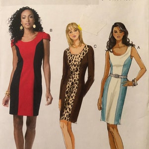 Butterick B5554, Size 8-10-12-14, Misses'/Misses' Petite Dress Pattern, UNCUT, Close Fitting Dress, Fast and Easy Pattern, Contrast Front