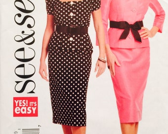 See and Sew B5169, Size 6-8-10-12, Misses'/Misses' Petite Top and Skirt Pattern, UNCUT, 2008, Two Piece Dress, Suit, Easy to Sew