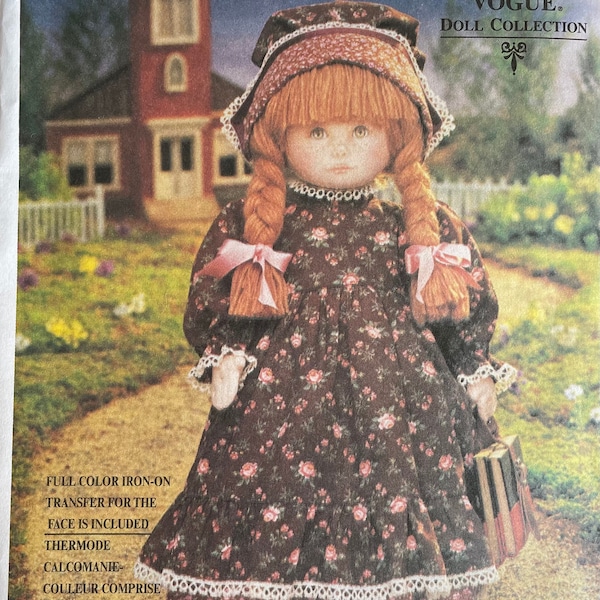 Vogue Craft Doll Collection, Early American Doll and Outfit Sewing Pattern, UNCUT, Size 18" Doll, Vintage Pattern, Face Iron On Transfer