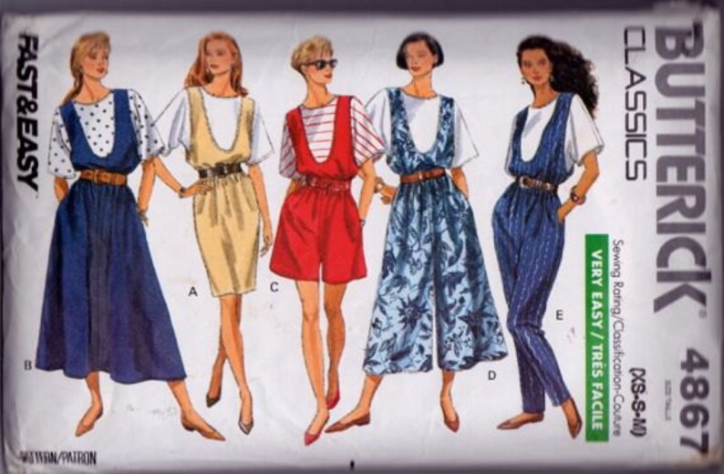 Butterick 4867 Misses'/Misses' Petite Jumper, Jumpsuit and Top Pattern, UNCUT, Size XSmall, Small, Medium, Retro, Vintage 1990,Factory Folds image 1