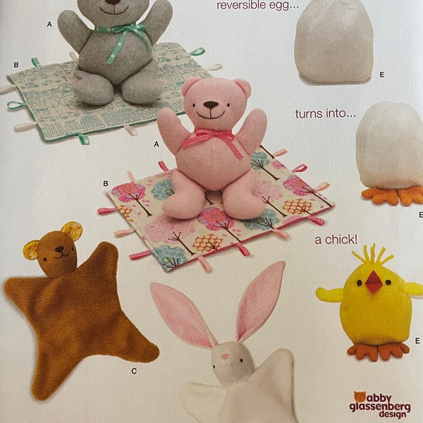 Simplicity 1681 Bear, Blanket, Blanket Animals and Chick Toy Sewing Pattern, UNCUT, Reversible Egg, Abby Glassenberg Design