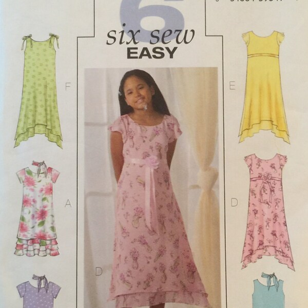 Butterick B4435, Size 7-8-10, Girls' Dress and Scarf Pattern, UNCUT, Lined Dress, Pullover, Flounces, Party Dress, Six Sew Easy, 2005