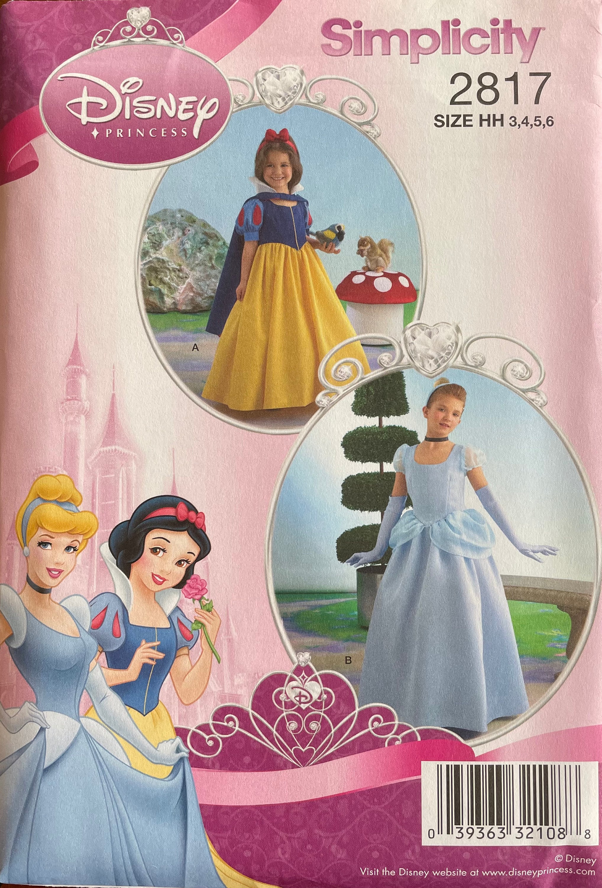 Simplicity 2817 Disney Princess Child's and Girls' Costume Sewing Pattern, Size 3-4-5-6, Snow White, Cinderella, Play
