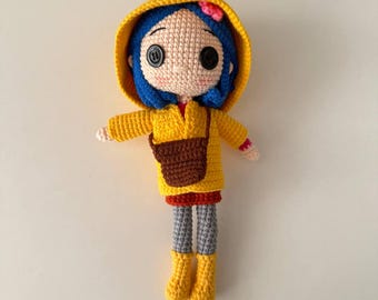 Yellow Raincoat Girl Doll, Crochet Doll