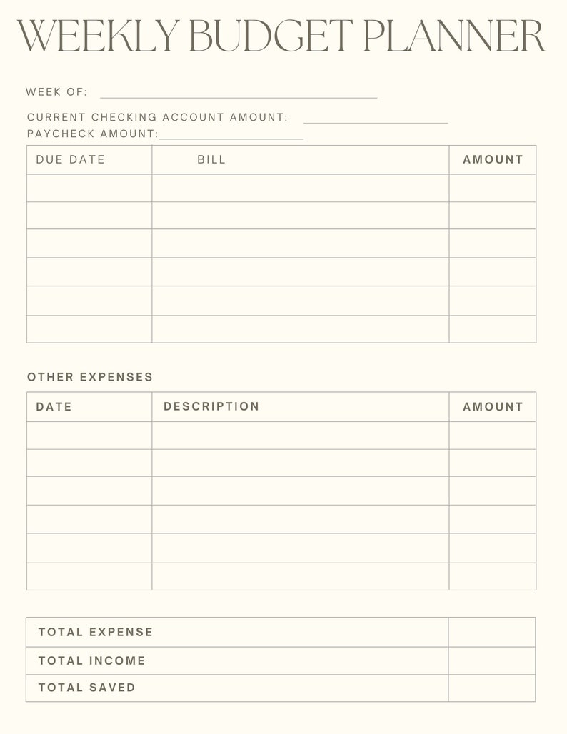 Weekly Budget Printable Etsy Weekly Budget Printable Etsy