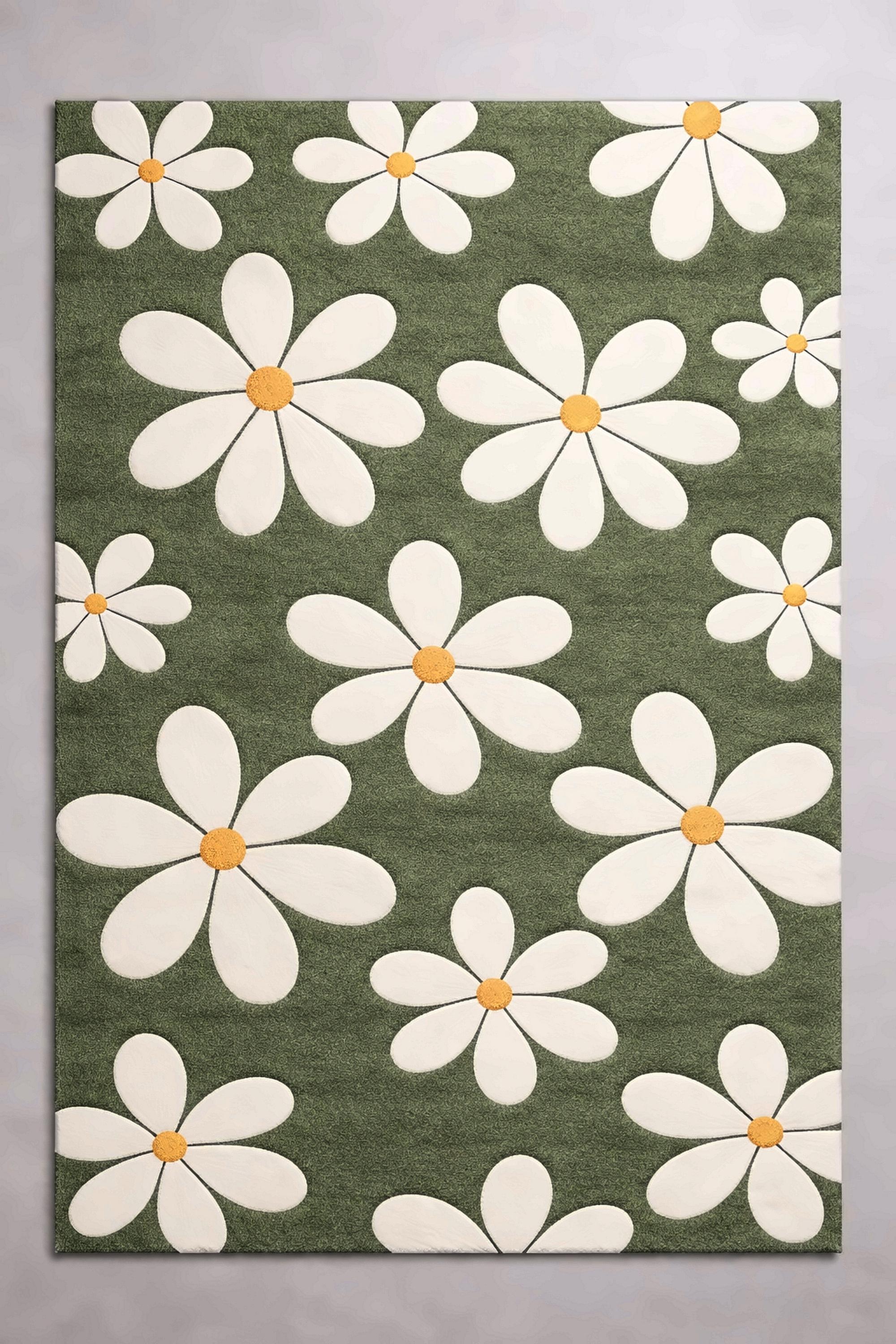 Hand-tufted Olive Green Wool Area Rug With White Botanical Daisy ...