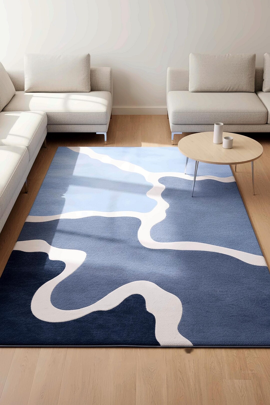 Modern Abstract Blue Sculpted Area Rug, Hand Tufted Wavy Design, Soft ...