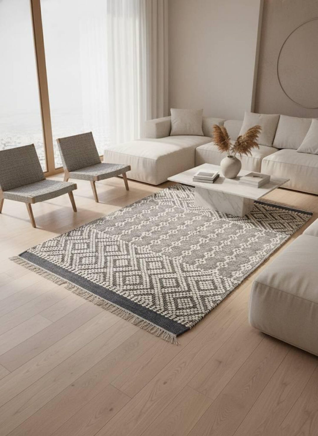 Homey Rug Patterns Handmade Wool Area Rug Grey and White Geometric Pattern Rug for Living ...