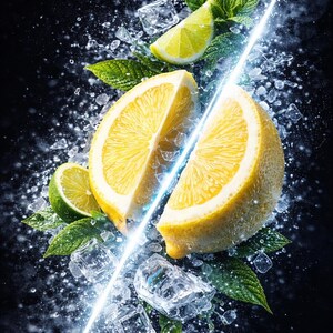 Décoration murale citron-citron vert, affiche moderne pour la cuisine, poster d'agrumes frais, photographie d'éclaboussures de glace, décoration intérieure contemporaine, décoration murale pour bar