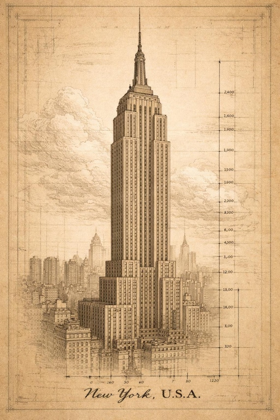 Empire State Building – Vintage Architectural Drawing | New York