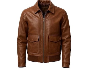 Chaqueta bomber de cuero marrón para hombre, chaqueta de aviador de piel de cordero auténtica para hombre, chaqueta de cuero de motociclista, regalo para él, chaqueta de invierno