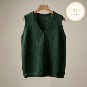 V Neck Vest Knitting Pattern, Easy Chunky Sweater Vest for Women S to XL, Beginner Knit Waistcoat PDF