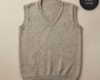 Wzór na sweter z dekoltem w serek | Klasyczny bezrękawnik w formacie PDF | Unisex w stylu preppy