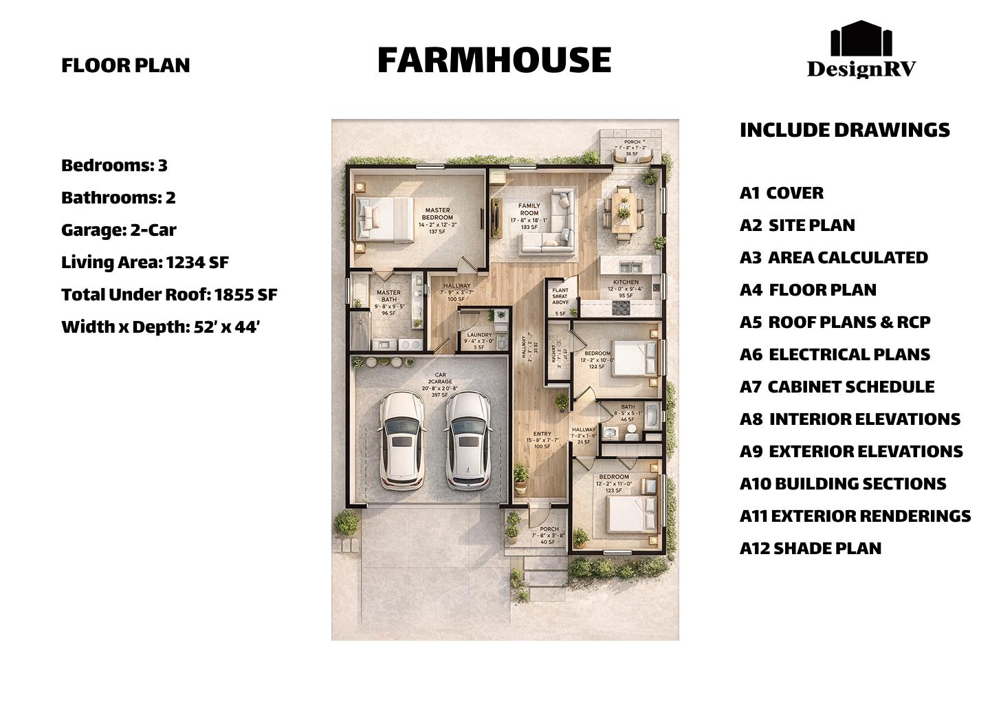 Permit Set Drawings.pdf Permit Set Drawings | 3 Bedroom Farmhouse House Plans | PDF + CAD ...