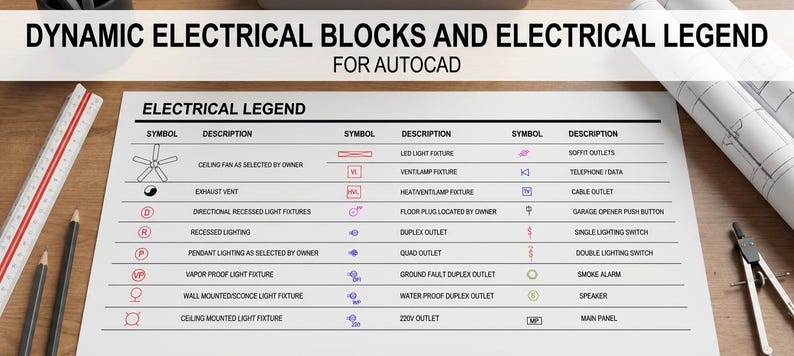 Dynamic Electrical Legend| Autocad Blocks Pack Template for Floor Plans ...
