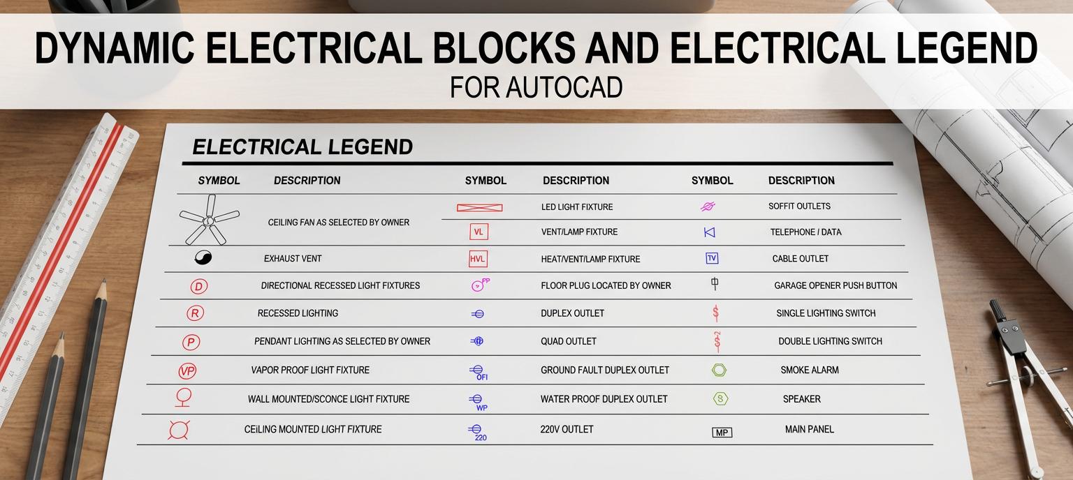 Dynamic Electrical Legend| Autocad Blocks Pack Template for Floor Plans ...