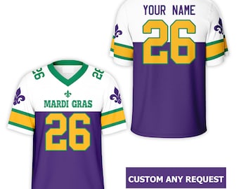 Personalized Name Mardi Gras Kids Adult Football Jersey, Custom Fat Tuesday Fleur De Lis Football Jersey Mardi Gras Festival Outfit For Fans