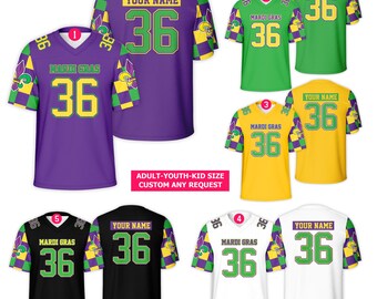 Personalized Name Mardi Gras Kids Adult Football Jersey, Custom Fat Tuesday Fleur De Lis Football Jersey Mardi Gras Festival Outfit For Fans