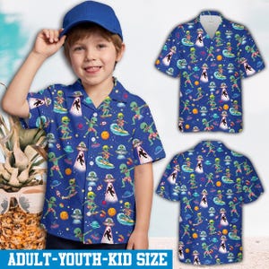 Funny Alien Bigfoot Hawaiian Shirt, UFO Abduction Surfing Alien Button Up Shirt, Galaxy Space Aloha Shirt, Alien Summer Beach Party Shirt