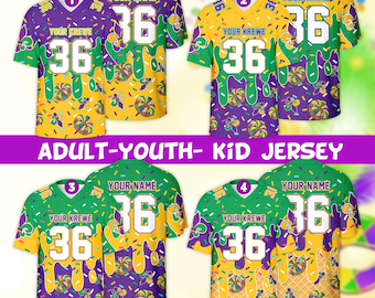 Personalized Name Mardi Gras Drip Football Jersey, Custom Sprinkles Ice Cream Fleur De Lis Jersey, Mardi Gras Festival Outfit For Krewes