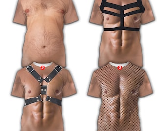 Strong Muscle Man Costume All Over Print Shirt, Realistic Chest & Six-Pack Abs Shirt For Men, Hairy Belly Gag Gift, Funny Halloween Costume