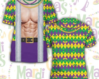 Muscles & Bra Mardi Gras Costume All Over Print Shirt, Mardi Gras Beads Fat Tuesday Shirt, Funny New Orleans Shirt, Matching Couple Gag Gift