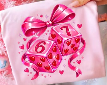 Preppy Six Seven Valentine PNG, Dice 6 7 Clipart, Funny Coquette Valentine Shirt Design, Playing Cards Valentine PNG Download