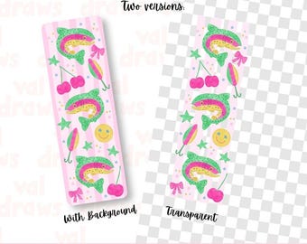 Preppy Rainbow Trout Striped Printable Bookmark | Two (2) Versions | Opaque & Transparent Background PNG | Digital Download | Commercial Use