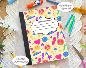 Preppy Pride Printable Composition Notebook Cover PNG | Label SVG | Hand-drawn Art | Commercial Use