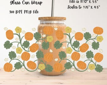 Autumn Trailing Pumpkin Patch Digital Glass Can Wrap | Fall Colors | Hand-Drawn | Sublimation UVDTF Design | Small Business Commercial Use