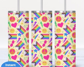 Preppy Pride Rainbow Flags Digital Tumbler Wrap | Hand-drawn | Commercial Use