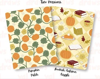 Printable Kindle Inserts | Bookish Autumn Argyle | Cozy Fall Pumpkins Books Leaves | Two (2) Designs | Seven (7) Sizes | Commercial Use