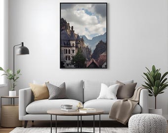 Gothic Castle Wall Art Print, Dark Academia Landscape (Digital Download)