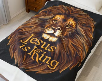 Jesus Is King Lion Christian Blanket Faith Throw Scripture Home Decor Religious Gift