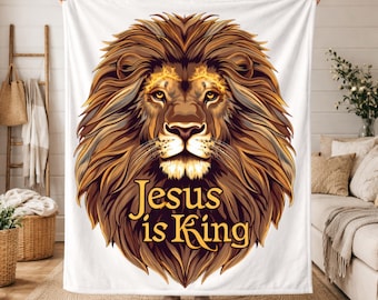 Jesus Is King Lion Christian Blanket Faith Throw Scripture Home Decor Religious Gift