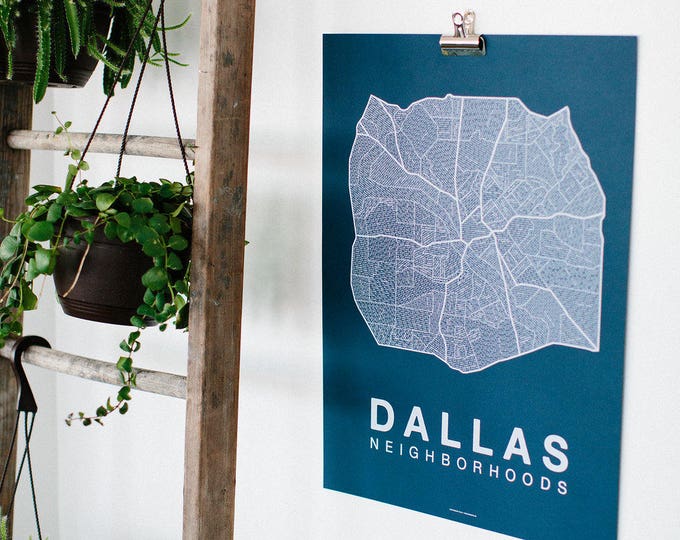 Minimal City Maps, Dallas Neighborhood Map Print, Dallas Texas Map, Wall Art Decor, Moving Gift, Gift for Him, Gift for Her, Realtor Gift