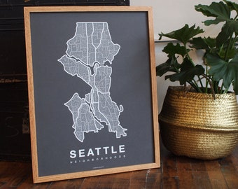 Seattle Prints Seattle Home Wall Decor City of Seattle Map Seattle Washington