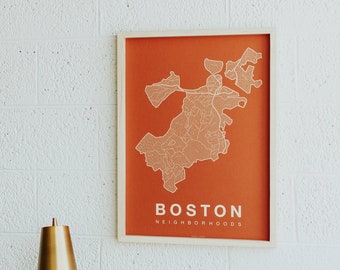 BOSTON Neighborhood City Map Print, Handmade, Boston Mass Map, Wall Art Decor, Moving Gift, Gift for Him, Gift for Her, Realtor Gift