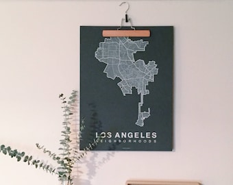LOS ANGELES Neighborhood City Map Print, Handmade, LA California Map, Wall Art Decor, Moving Gift, Gift for Him, Gift for Her, Realtor Gift
