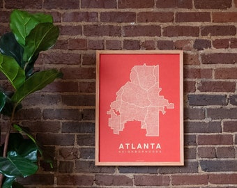 ATLANTA Neighborhood Map, Atlanta Minimalist Wall Art, Atlanta Georgia Poster, Austin City Map, Housewarming, Gift for Him, Office Decor