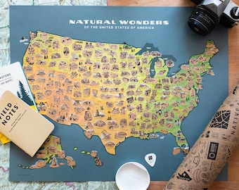 USA Scratch Off Map, Travel Bucket List Poster, 50 States Natural Wonders Map, Includes 63 National Parks