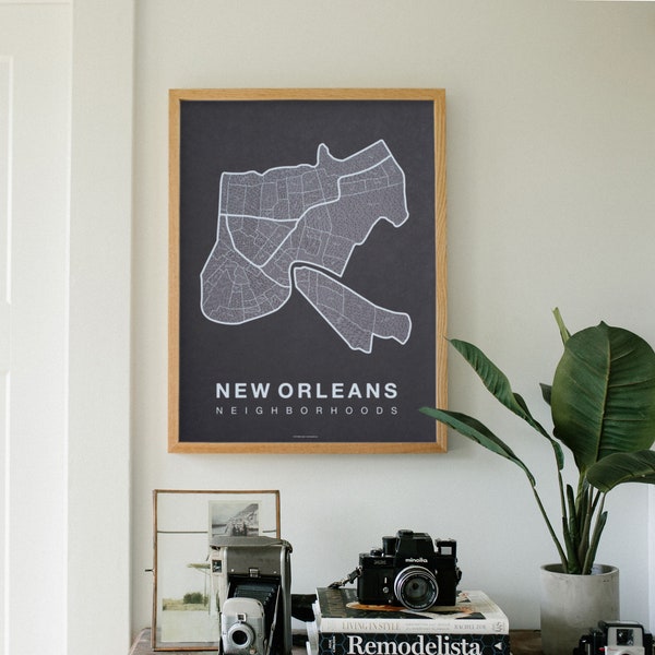 NEW ORLEANS Minimalist Wall Art, New Orleans Neighborhood Map, New Orleans Louisiana City Map, Housewarming, Gift for Him, NOLA Office Decor