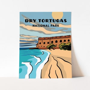 Wydruk z Parku Narodowego Dry Tortugas, plakat podróżniczy WPA w stylu vintage, dekoracja ścienna do domu na Florydzie, prezent z Dry Tortugas